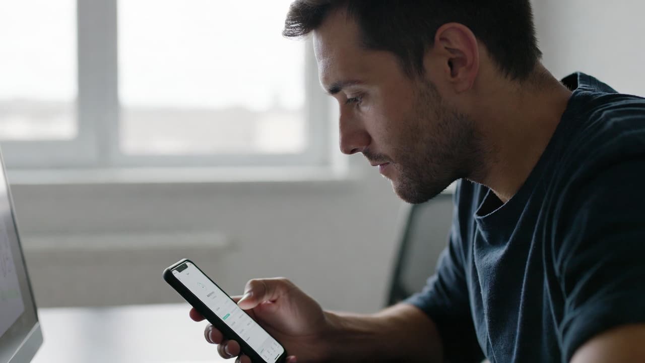 Smartphone showing a time tracking app on a desk