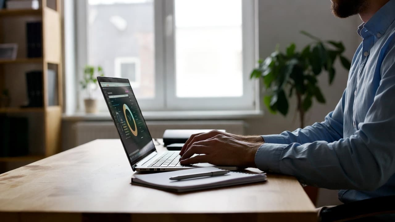 Digital time tracking at a workspace with laptop
