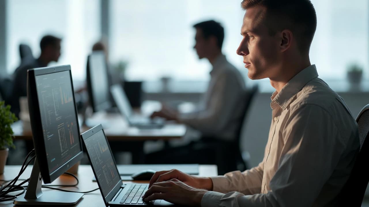 IT-Support-Spezialist bei der Arbeit mit Zeiterfassungssoftware
