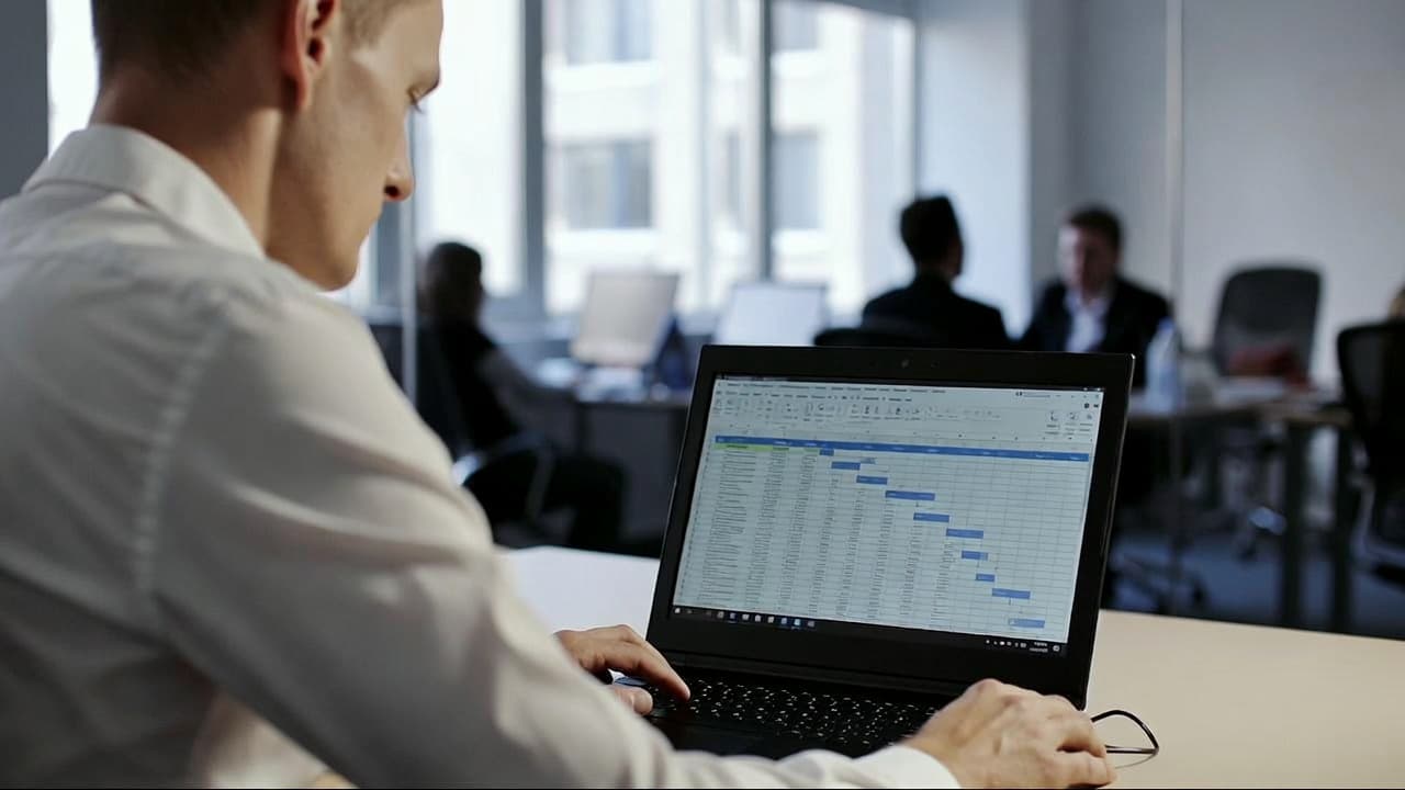 Produktmanager nutzt Time Tracker am Laptop