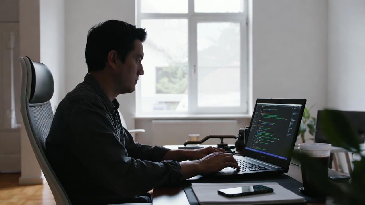 Entwickler bei der Nutzung von Linux Zeiterfassung auf einem Laptop