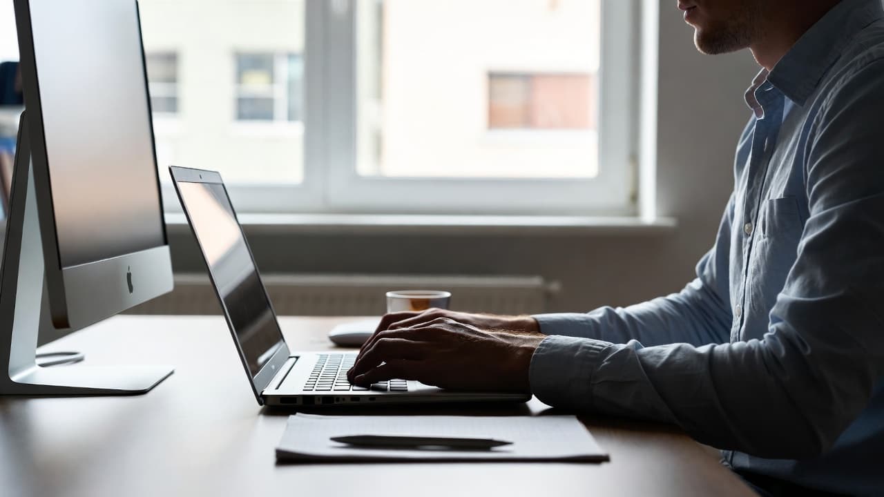 Professional workspace with laptop for online time tracking