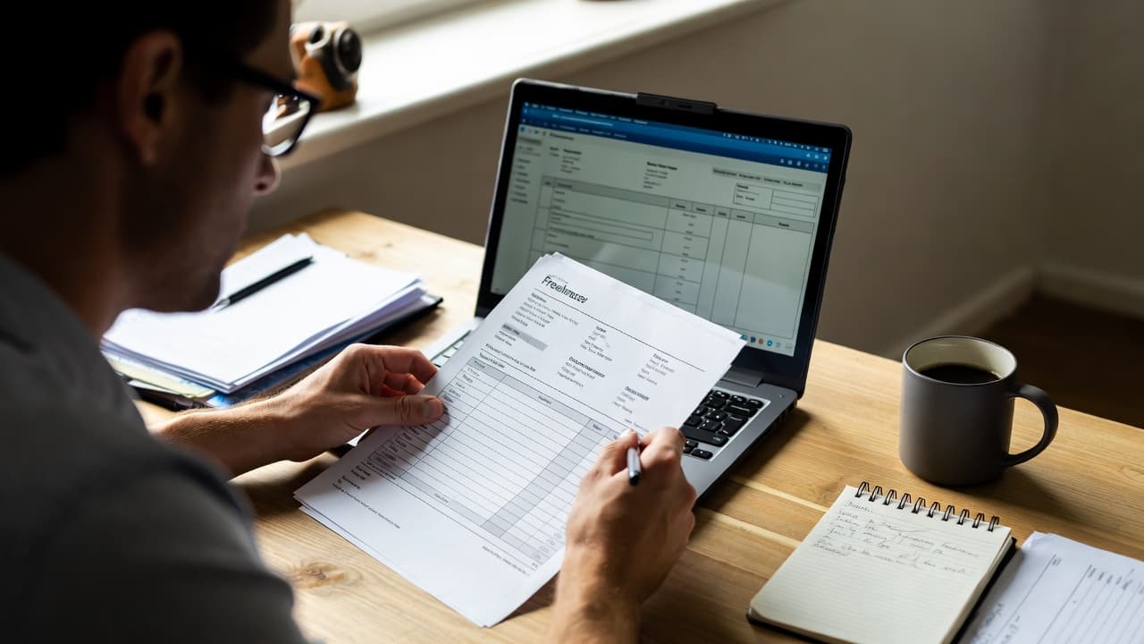 Freelancer exporting timesheets at desk