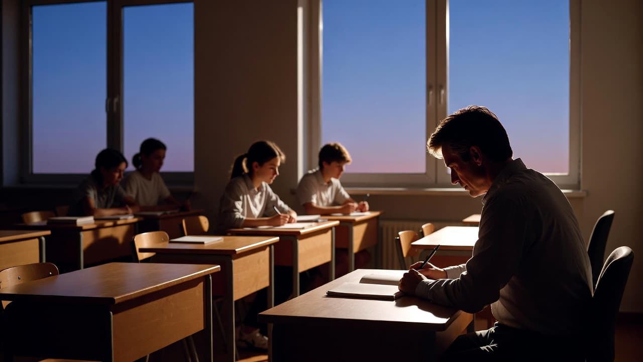 Lehrer bei der Vorbereitung im Klassenzimmer
