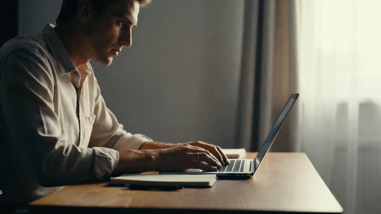 Professioneller am Schreibtisch bei der Arbeitszeiterfassung