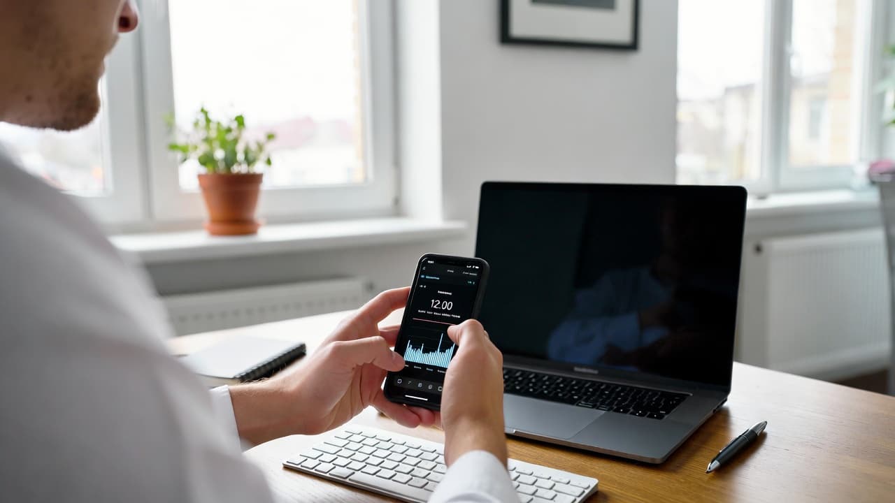 Freelancer using time tracking app on smartphone