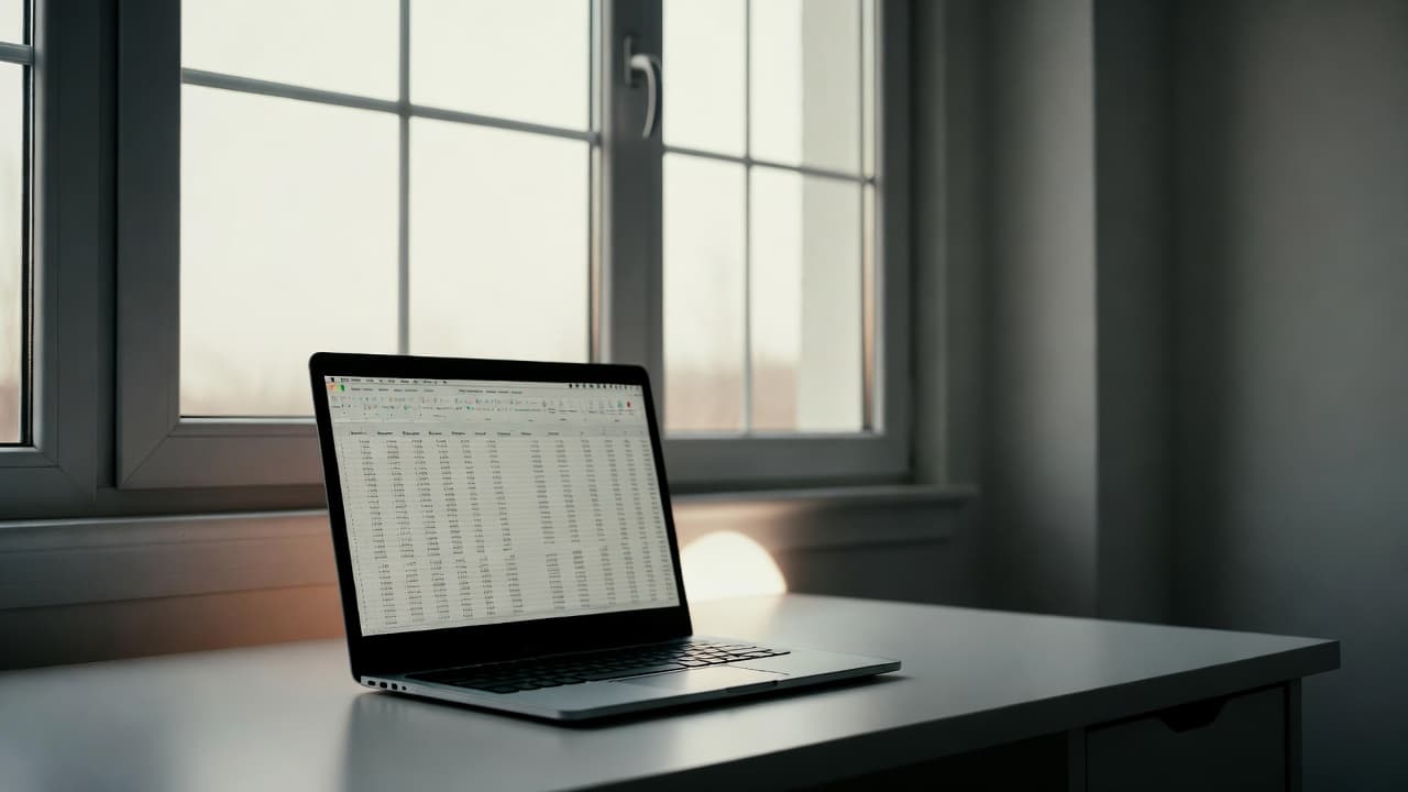 Workspace with Excel time tracking on laptop