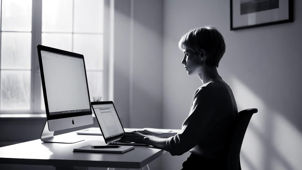 Professionelle Arbeitsumgebung mit Laptop und natürlichem Licht