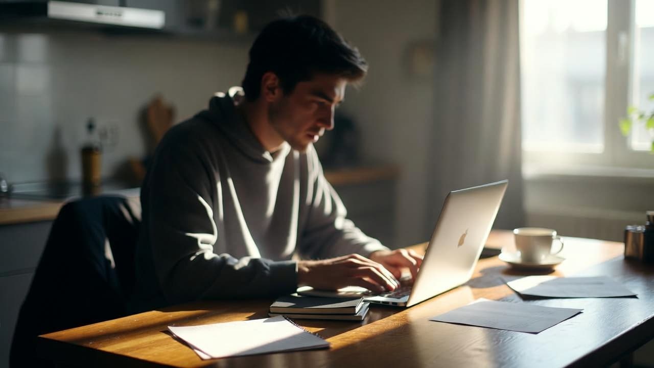 Gründer bei der Auswertung von Zeiterfassungsdaten am Küchentisch