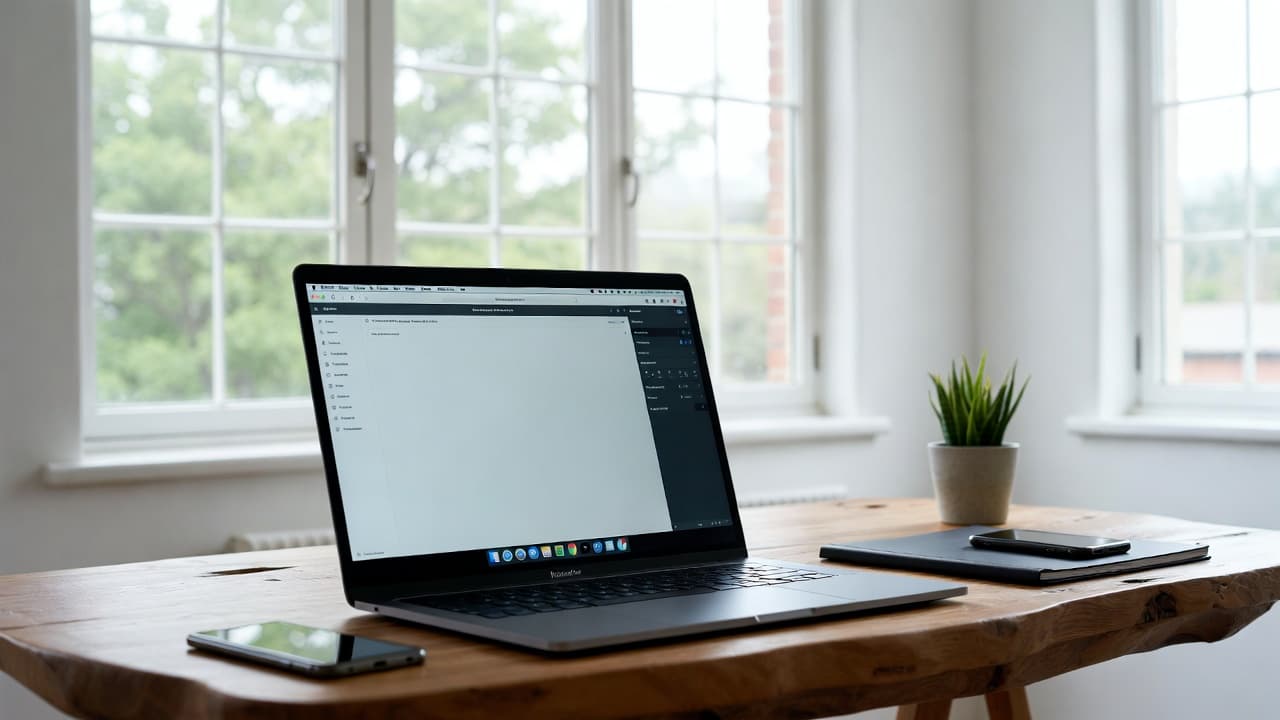 Professioneller Arbeitsplatz mit Zeiterfassungssystem auf dem Laptop