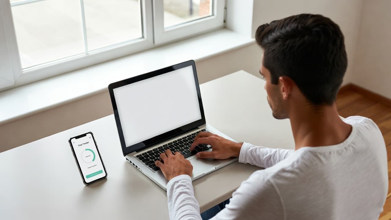 Freelancer nutzt Zeiterfassung App am Laptop