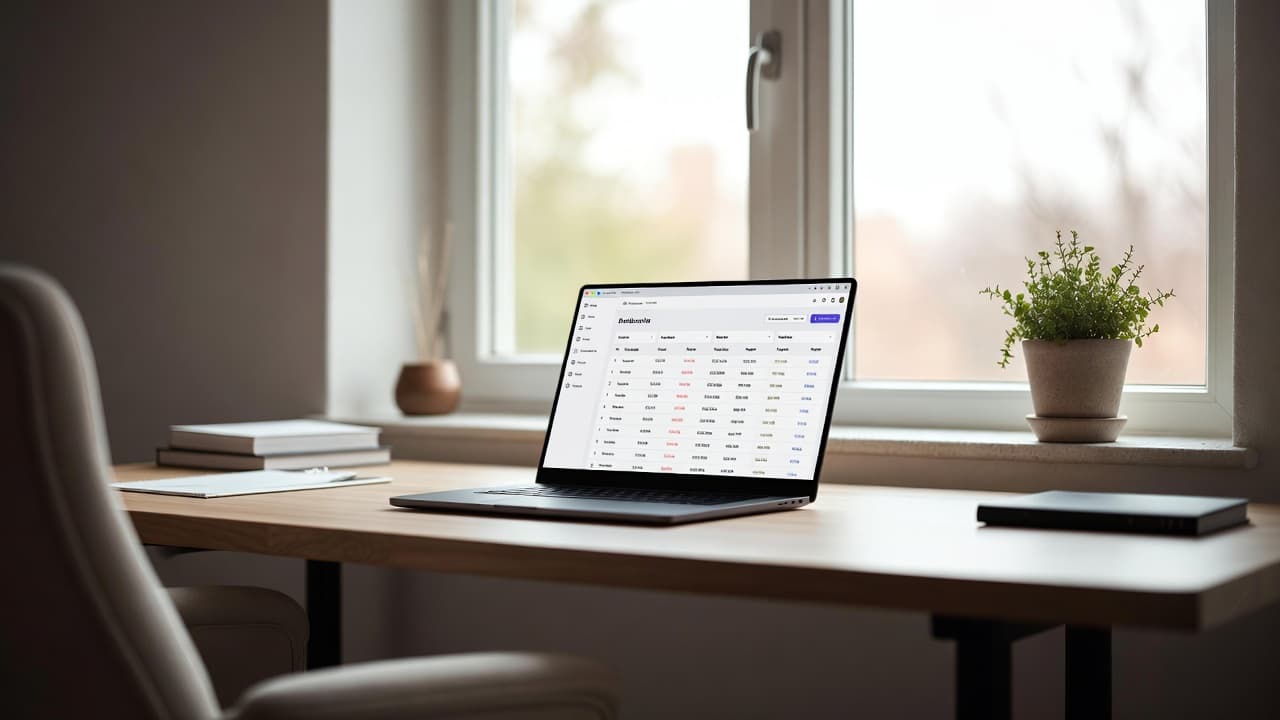 Modern home office with laptop and time tracking program