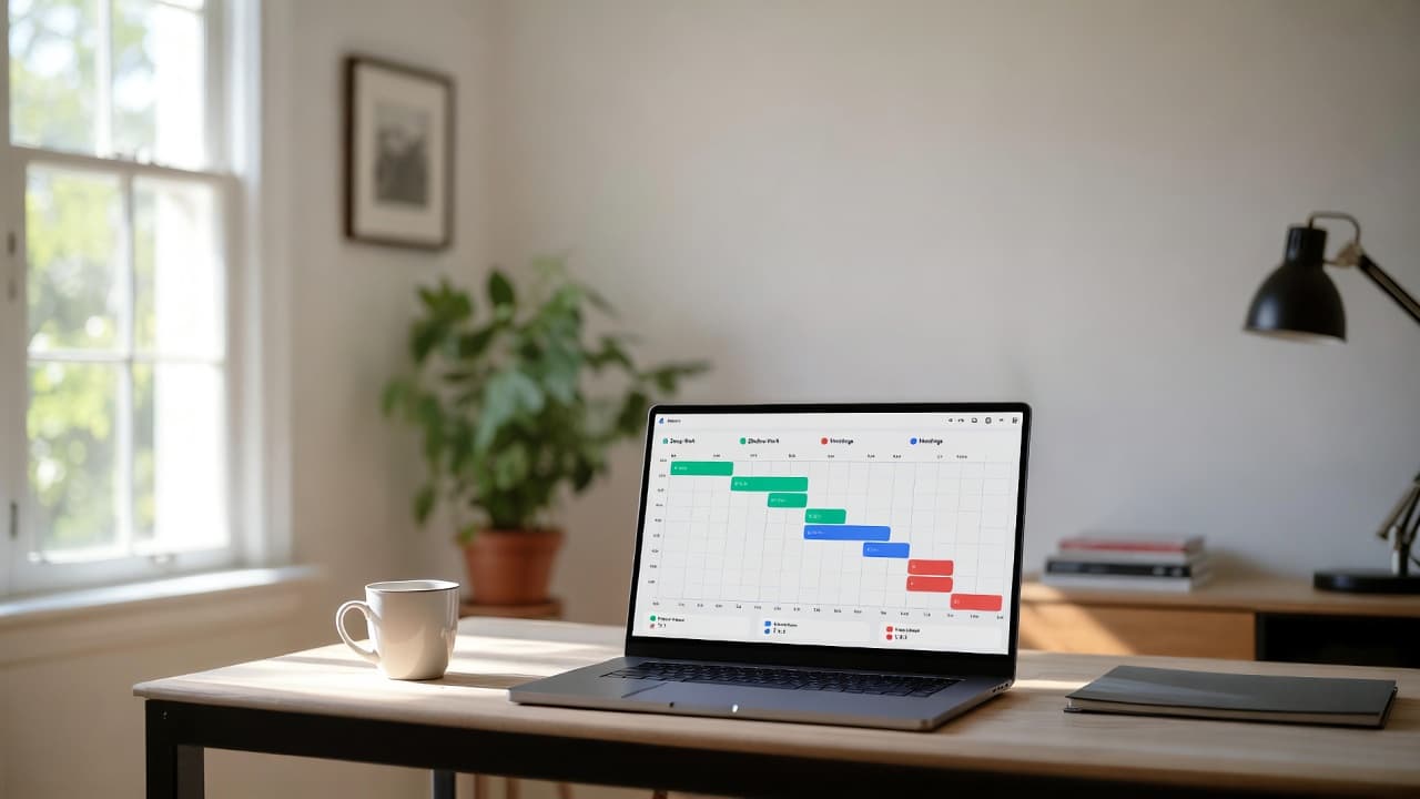 Laptop mit KI-Zeiterfassungs-Analysen auf einem Schreibtisch