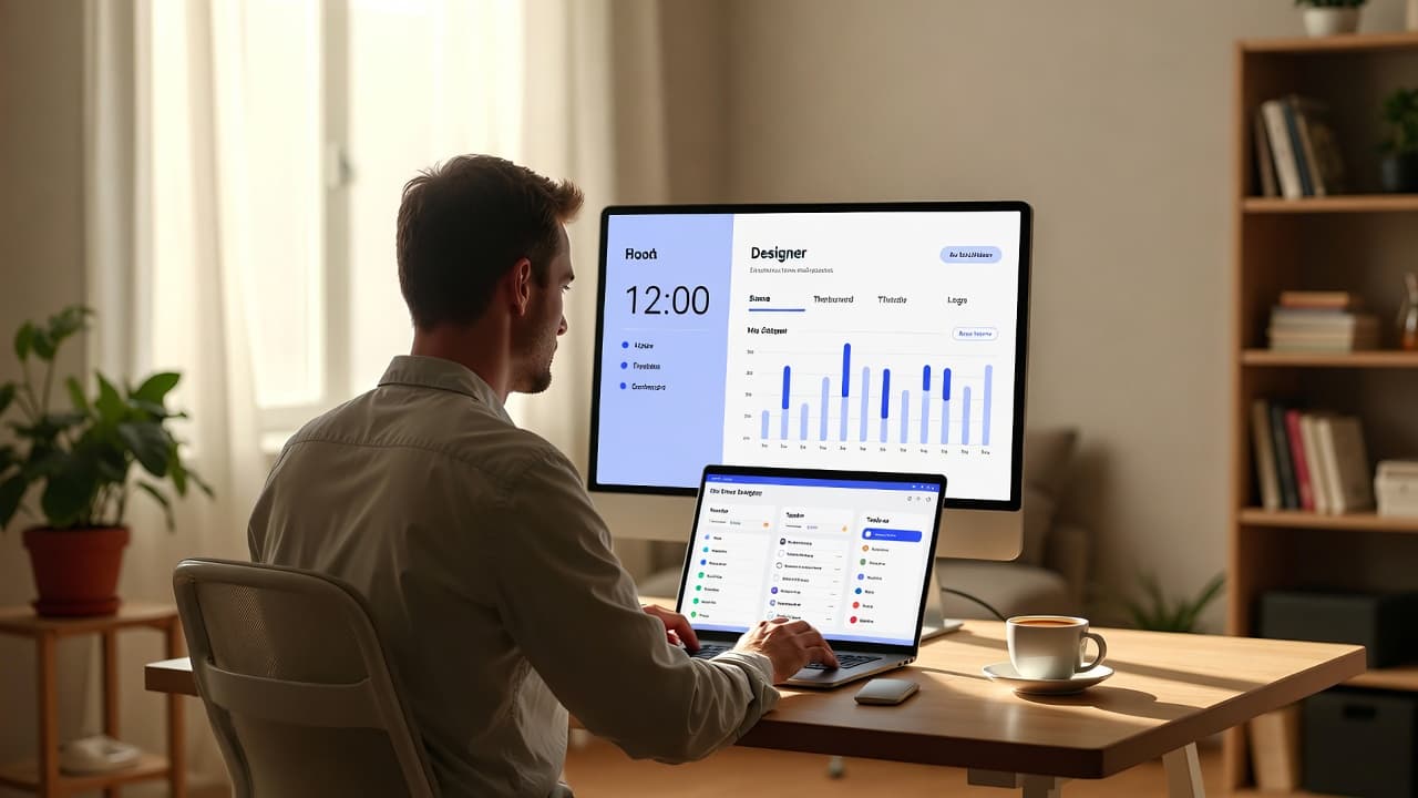 UI/UX Designer nutzt intuitive Arbeitszeit-Software am Laptop