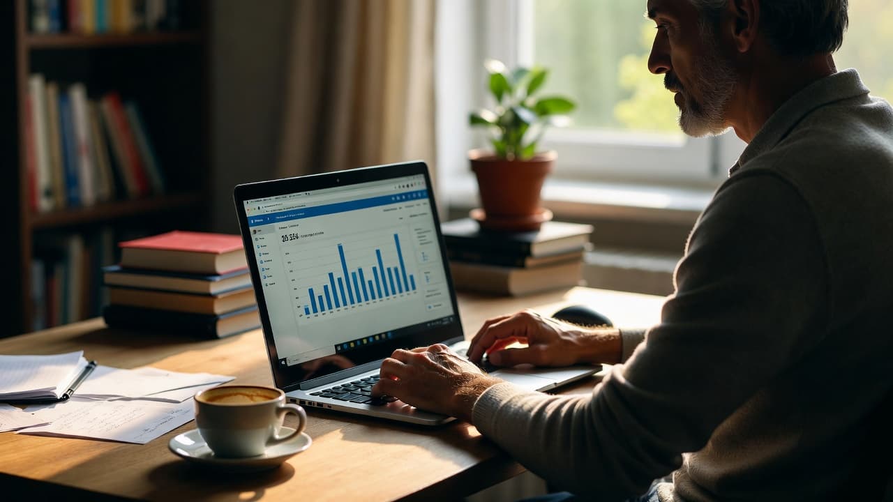 Freelancer at desk with time tracking app on laptop