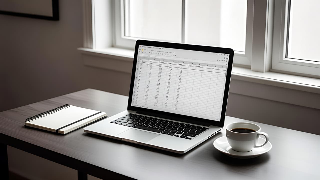 Workspace with laptop and Excel time tracking