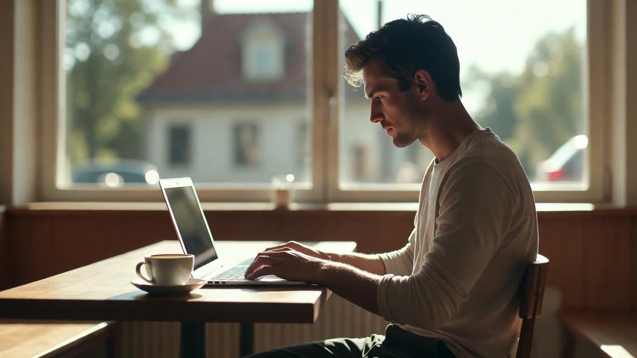 Freelancer bei der Zeiterfassung in einem Café in Dessau