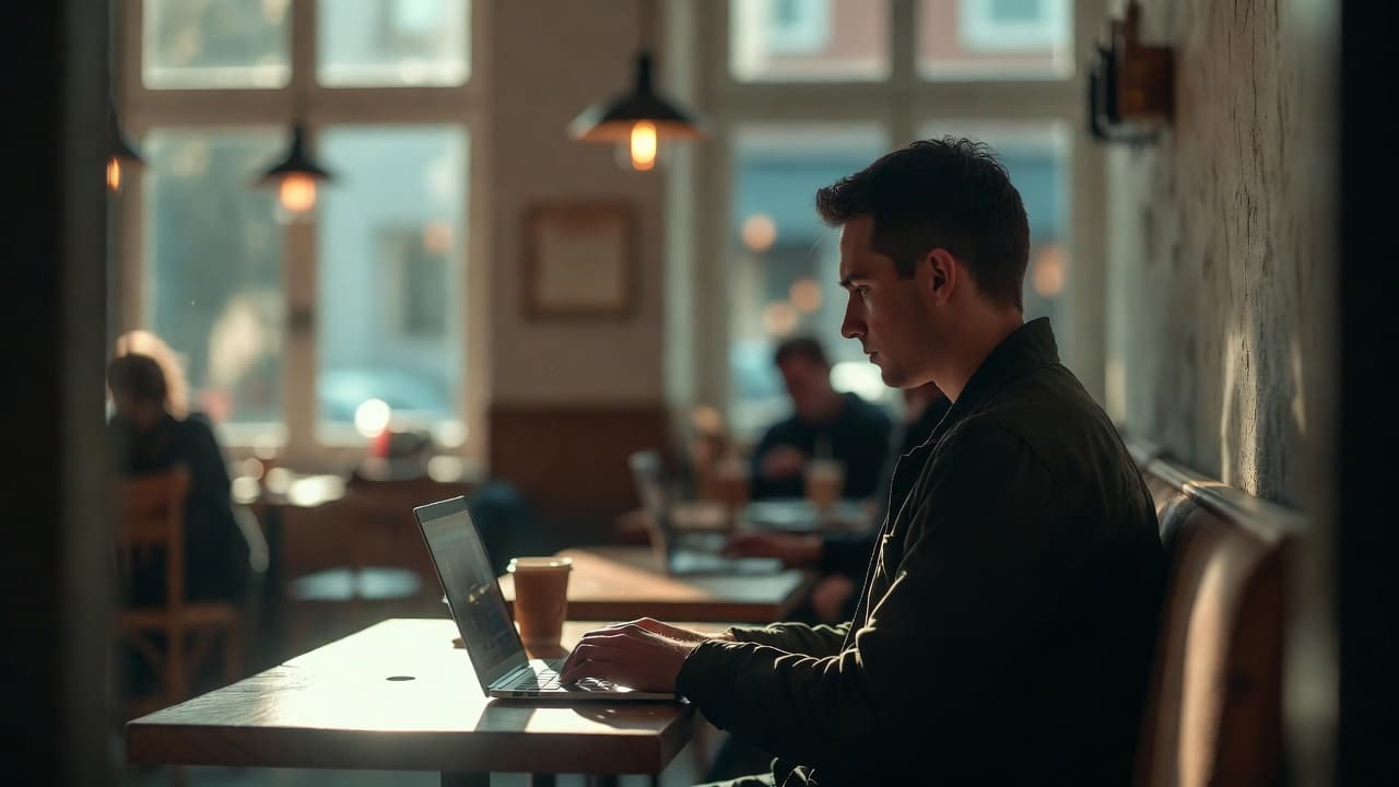 Freelancer bei der Zeiterfassung in einem Café in Heilbronn