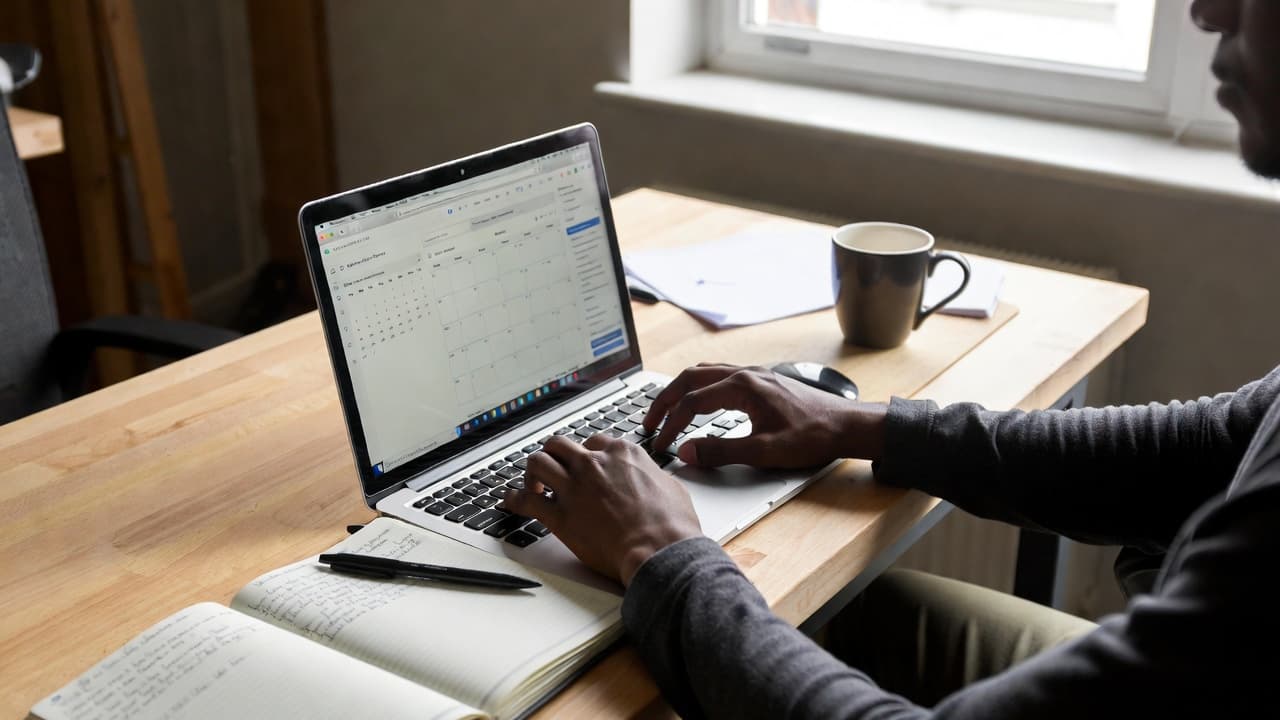 Person at desk with calendar and notes