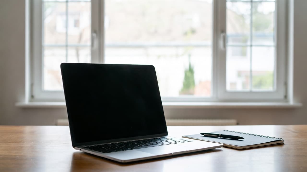 Home-Office mit Laptop für selbstständige Zeiterfassung