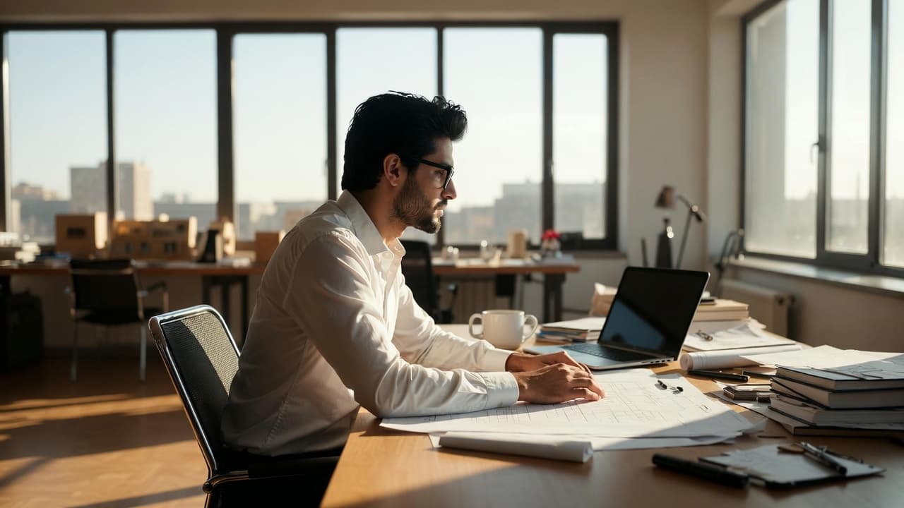 Architekt bei der Arbeit an einem Projekt mit Zeiterfassung