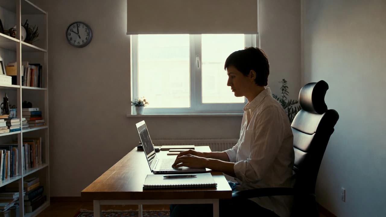 Selbstständiger bei der Arbeit am Schreibtisch mit Zeiterfassung im Blick