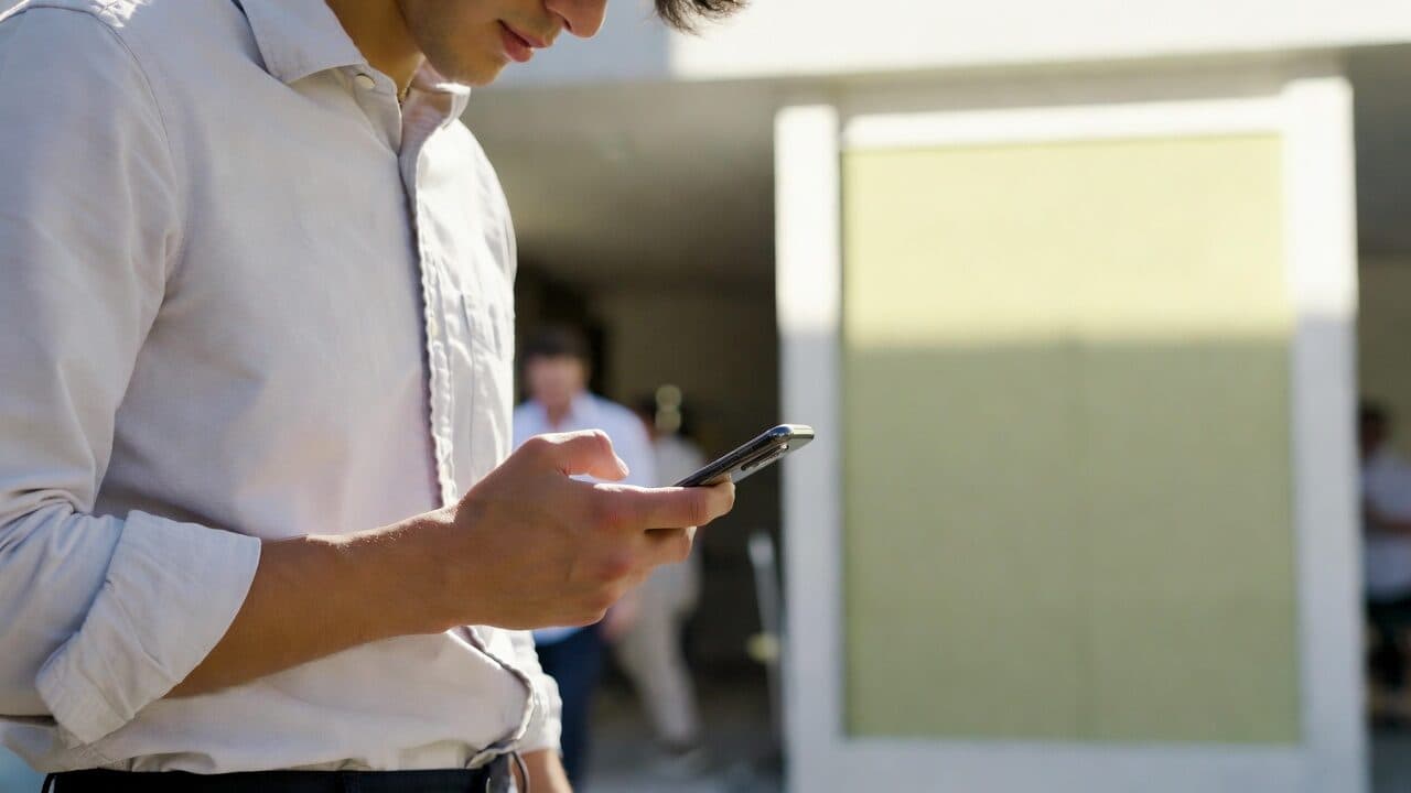 Person erfasst Arbeitszeit mobil per App